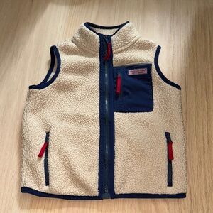 Vineyard Vines Kids Size 5 Cream Fleece Vest with Navy and Red Accents